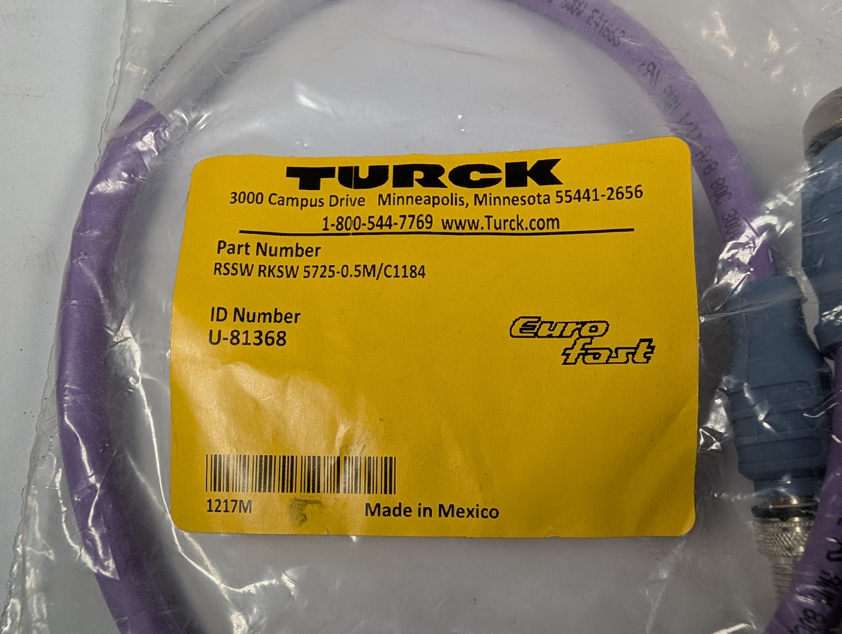 TURCK - 0.5 Meter Extension Cordset - RSSW RKSW 5725 - 0.5M/C1184 - New - Big Liquidators