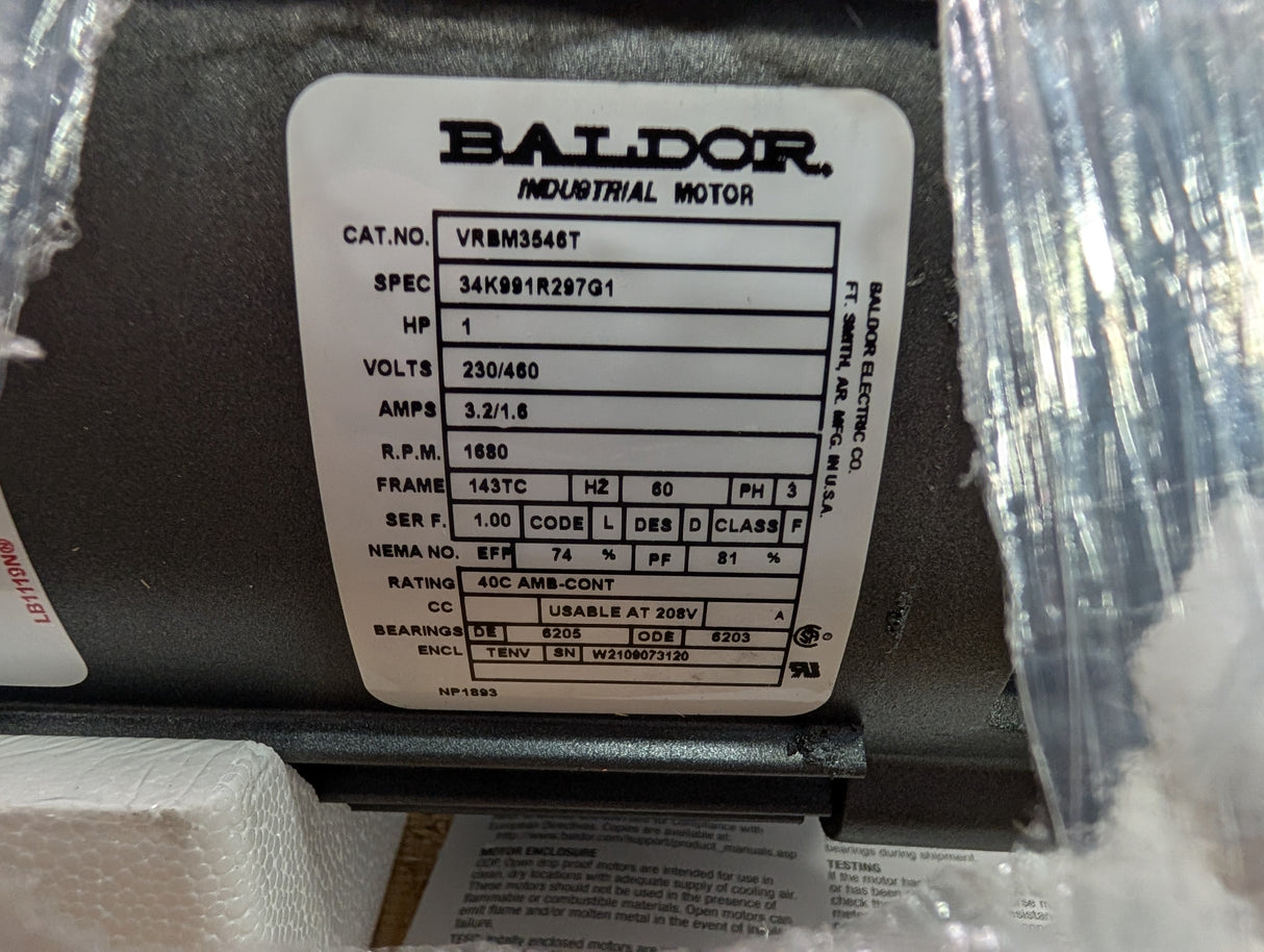 Baldor Reliance - 1 HP Electric Motor - VRBM3546T 0 - New - Big Liquidators