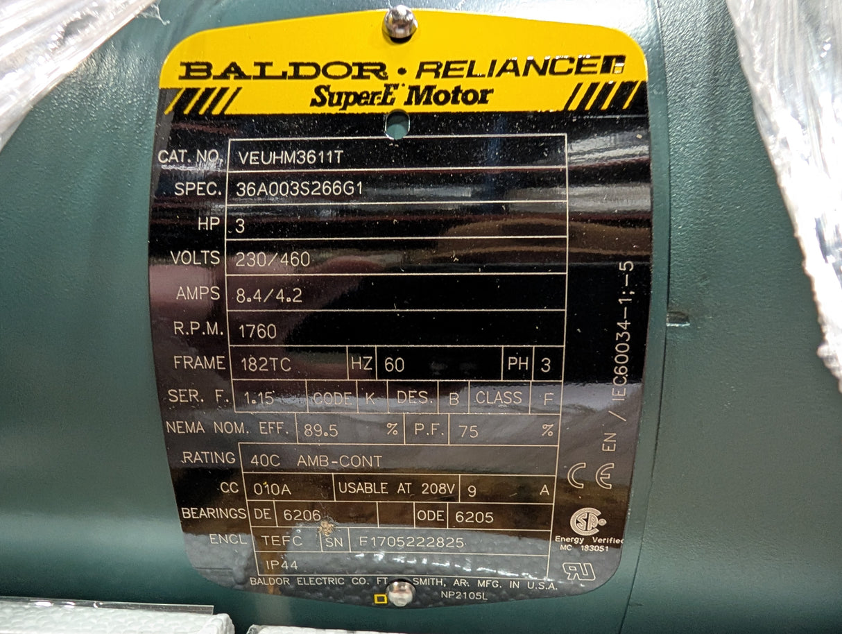 Baldor Reliance - 3 HP Electric Motor - VEUHM3611T - New - Big Liquidators
