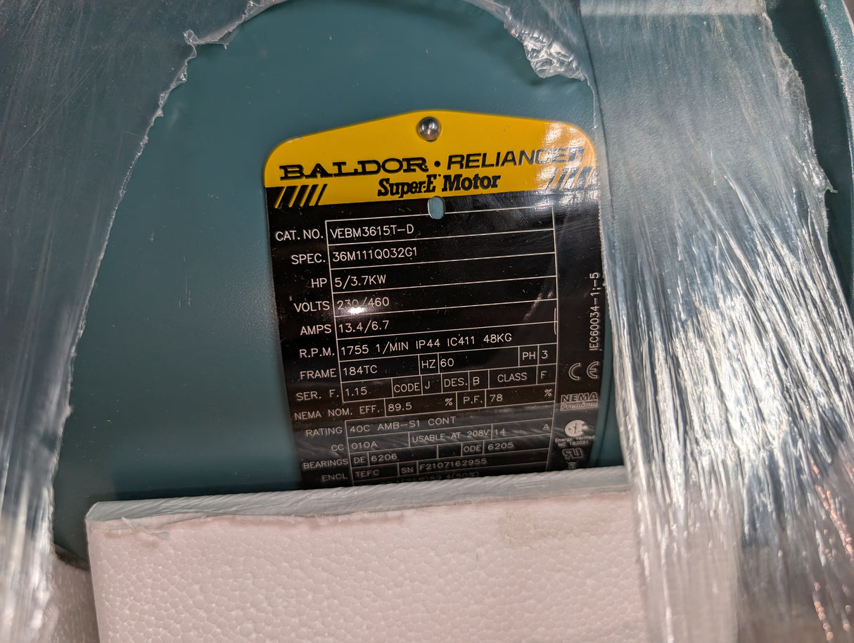 Baldor Reliance - 5 HP Electric Motor - VEBM3615T - D - New - Big Liquidators