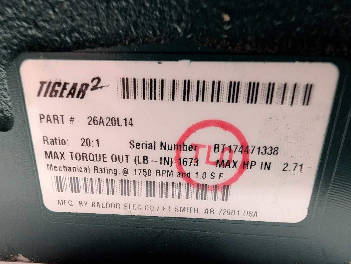 Dodge Tigear - 20:1 Gear Reducer - 26A20L14 - Used - Big Liquidators