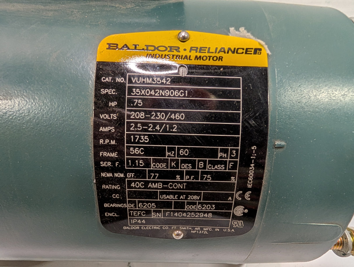Baldor Reliance - 0.75 HP Electric Motor - VUHM3542 - Used - Big Liquidators