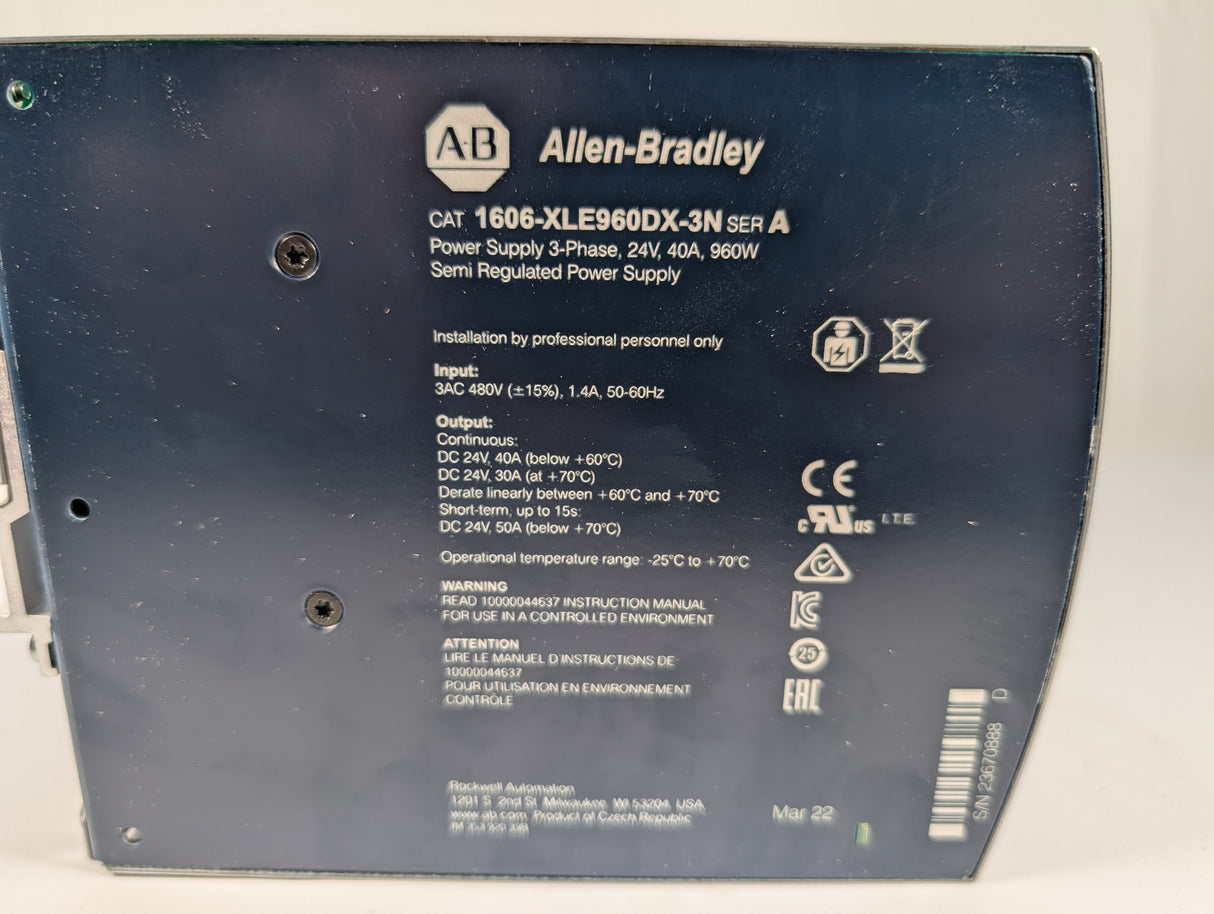 Allen Bradley - BULLETIN 1606 Switched Mode Power Supply - 1606 - XLE960DX - 3N - used - Big Liquidators