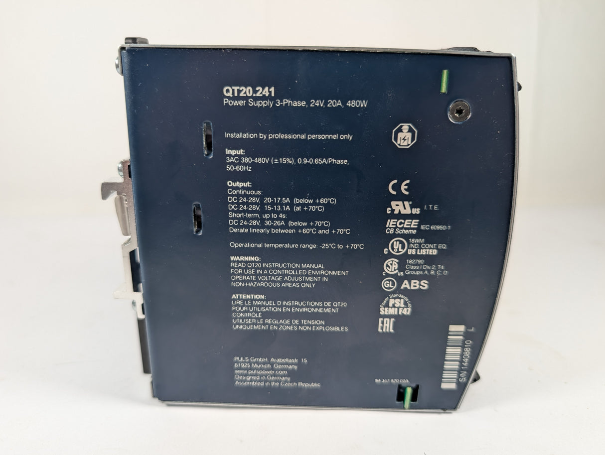 Puls - 480W DIN Rail DC Power Supply - QT20.241 - Used - Big Liquidators