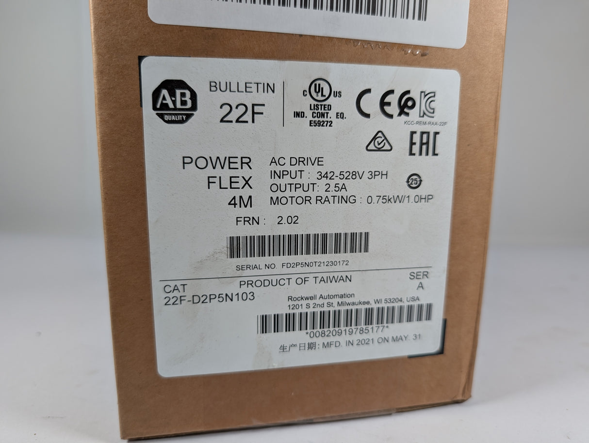 Allen Bradley - PowerFlex 4M Variable Frequency Drive - 22F - D2P5N103 - New - Big Liquidators