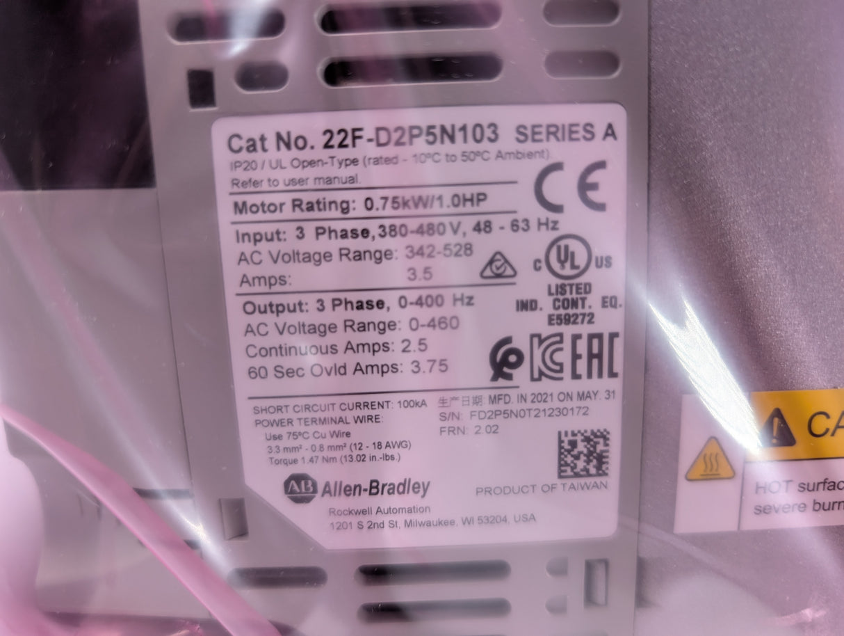 Allen Bradley - PowerFlex 4M Variable Frequency Drive - 22F - D2P5N103 - New - Big Liquidators