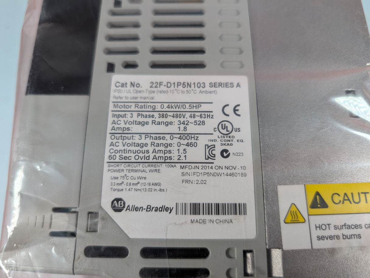 Allen Bradley - PowerFlex 4M Variable Frequency Drive - 22F - D1P5N103 - New - Big Liquidators