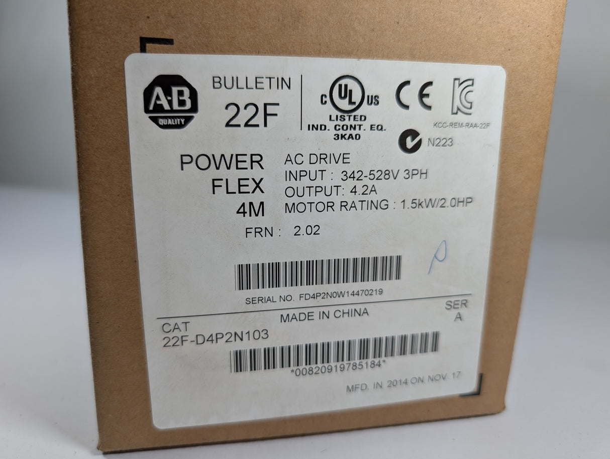 Allen Bradley - PowerFlex 4M Variable Frequency Drive - 22F - D4P2N103 - New - Big Liquidators