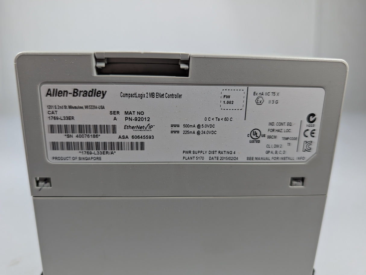 Allen Bradley - CompactLogix 5370 Controller - 1769 - L33ER - Used - Big Liquidators