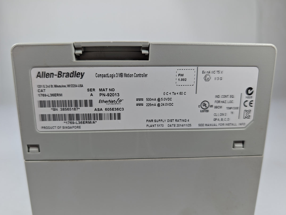 Allen Bradley - 1769 CompactLogix Controller - 1769 - L36ERM - Used - Big Liquidators