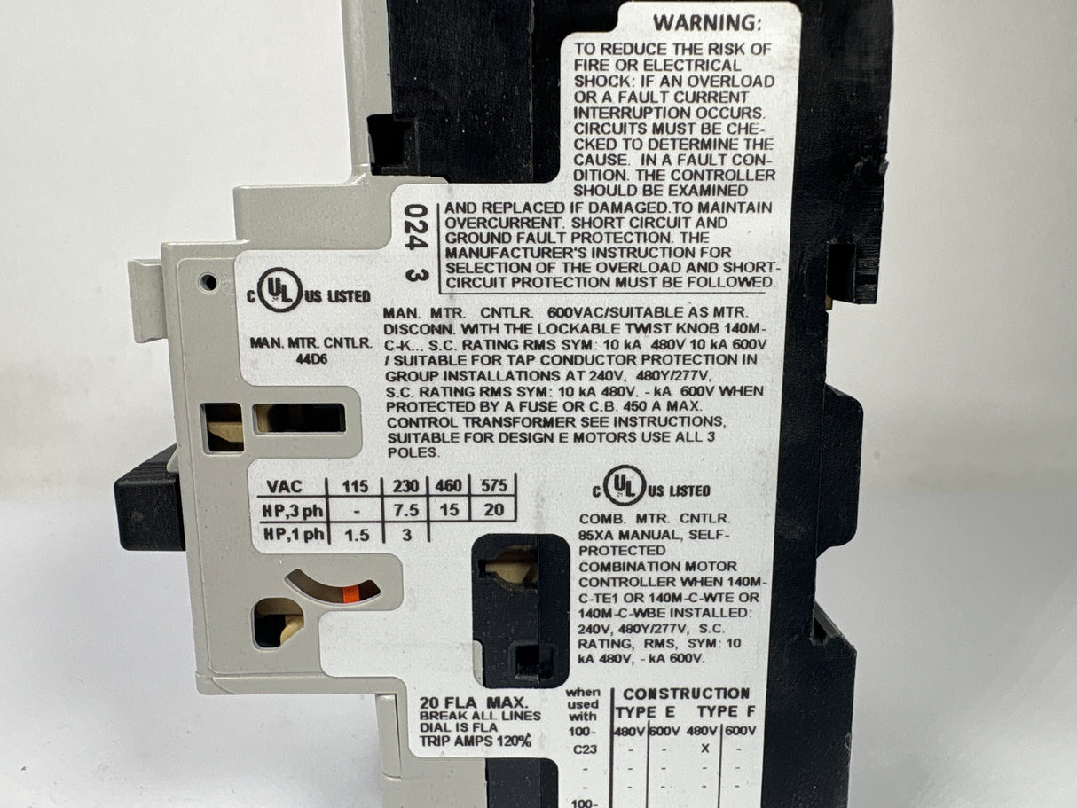 Allen Bradley - 32 Amp Motor Protector/Circuit Breaker - 140M - C2E - C20 - New - Big Liquidators