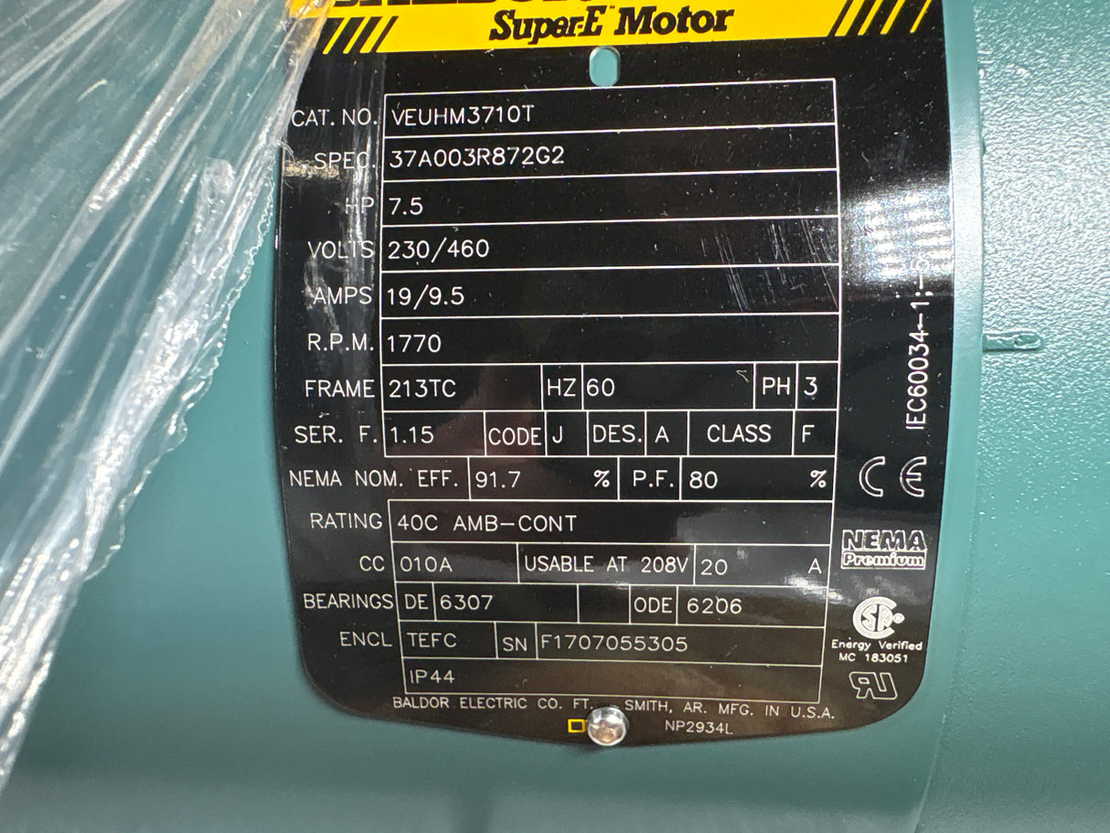 Baldor - 7.5 HP Electric Motor - VEUHM3710T - New - Big Liquidators