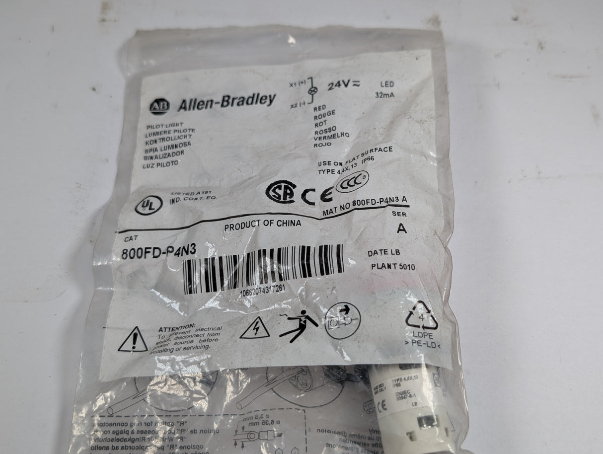Allen Bradley - Red Pilot Light - 800FD - P4N3 - New - Big Liquidators