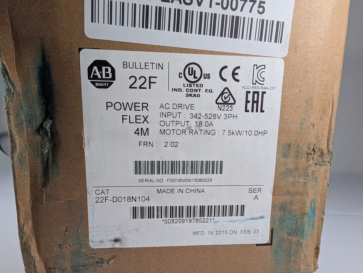 Allen Bradley - PowerFlex 4M Variable Frequency Drive - 22F - D018N104 - New - Big Liquidators