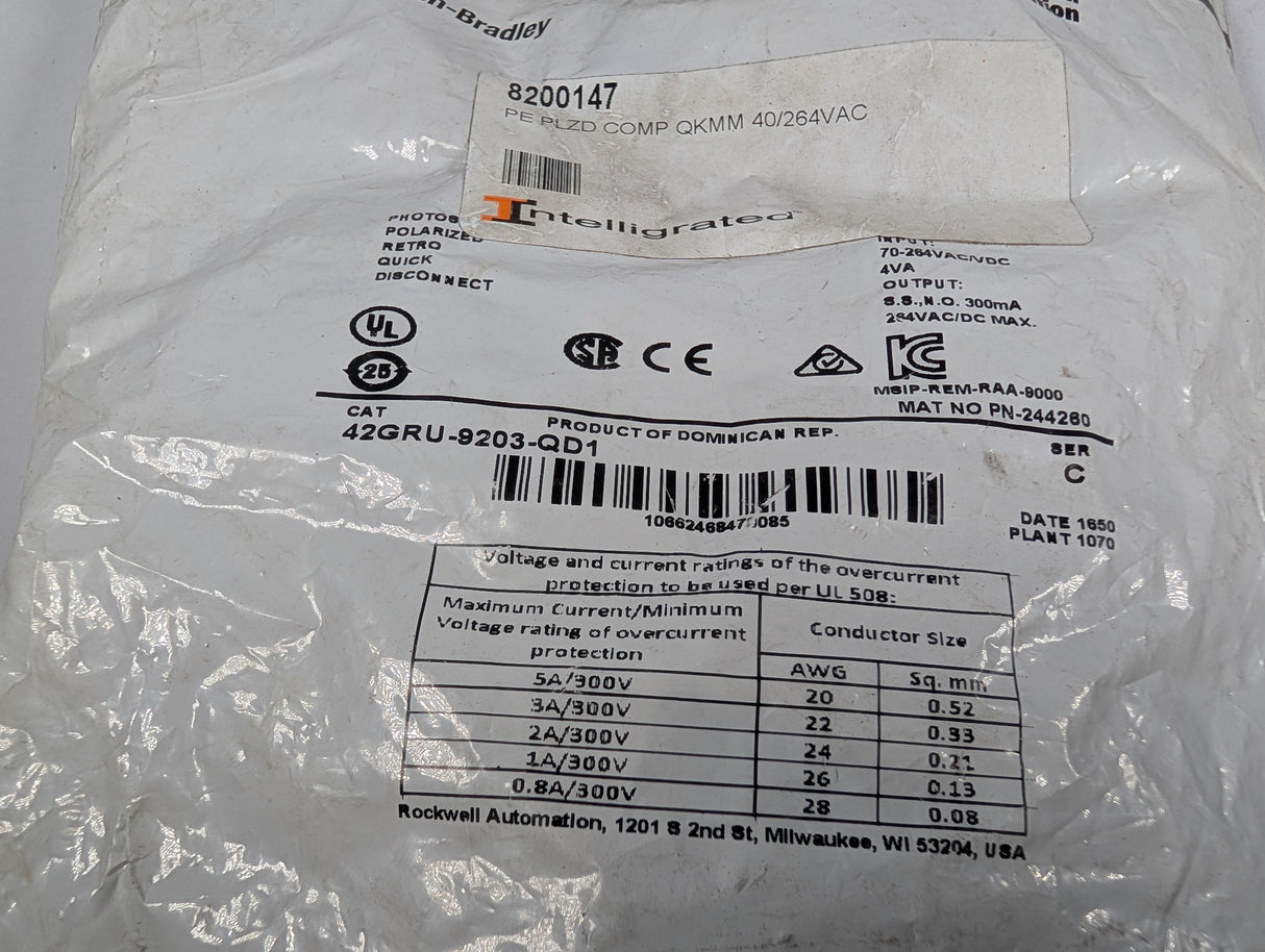 Allen Bradley - Polarized Retroreflective Sensor - 42GRU - 9203 - QD1 - Used - Big Liquidators