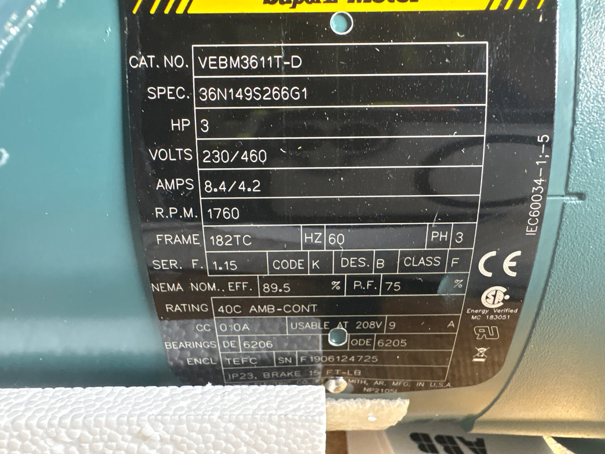 Baldor - 3 HP Electric Motro - VEBM3611T - D - New - Big Liquidators