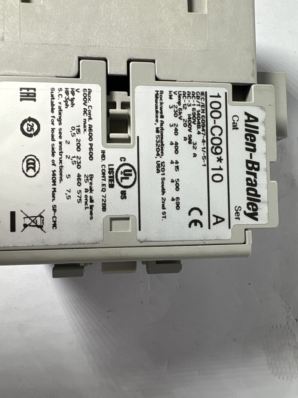 Allen Bradley - 9 AMP, 110V Contactor - 100 - C09D10 - New - Big Liquidators