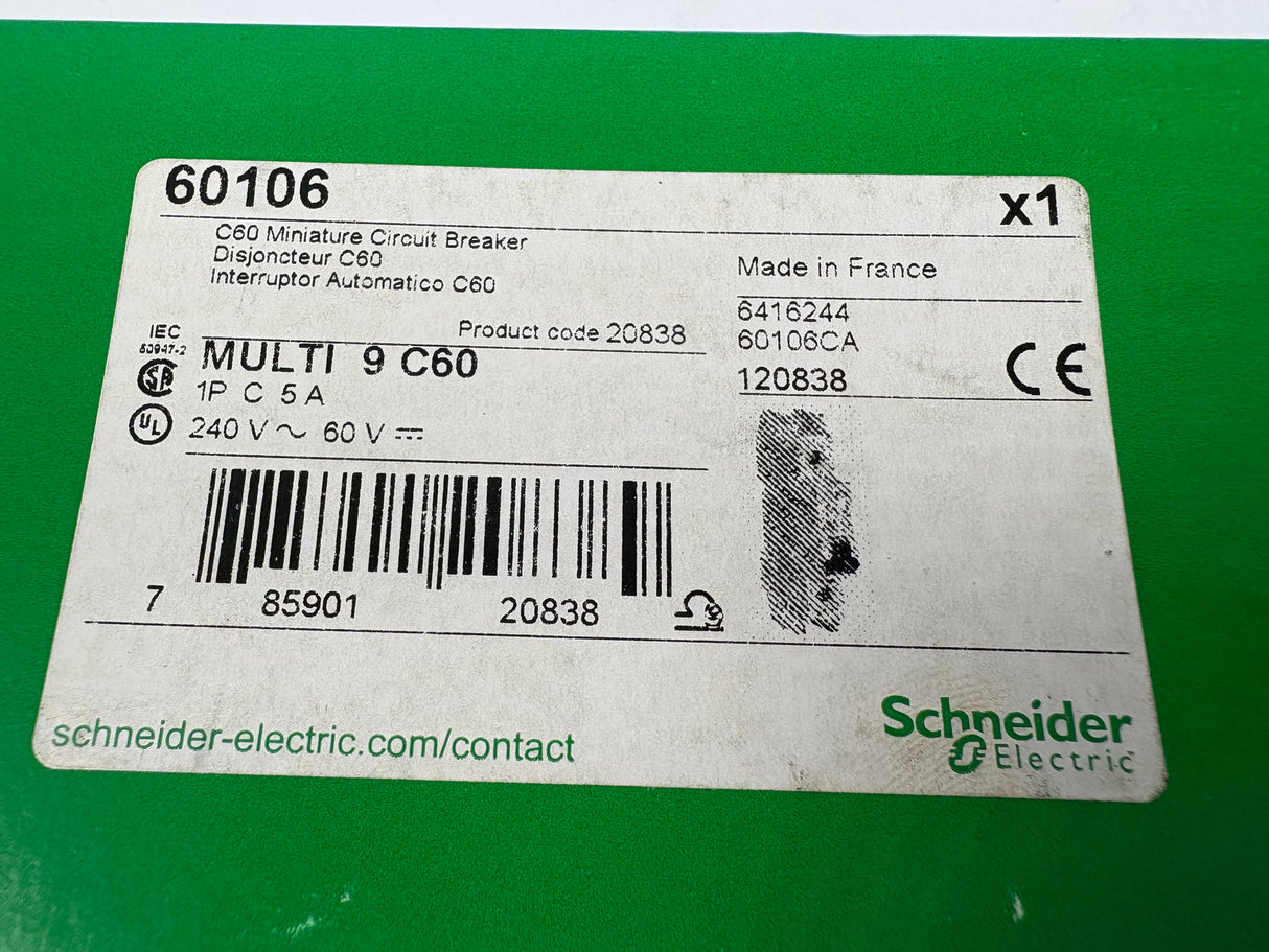 Schneider Electric - C60 Miniature Circuit Breaker - 60106 - New - Big Liquidators