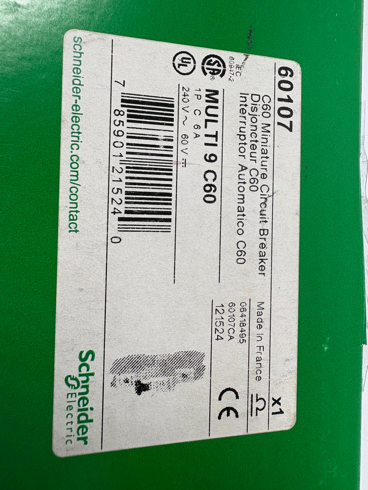 Schneider Electric - C60 Miniature Circuit Breaker - 60107 - New - Big Liquidators