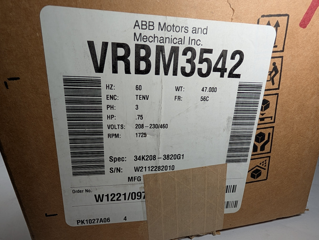 Baldor Reliance - 0.75 HP Electric Motor - VRBM3542 - New - Big Liquidators