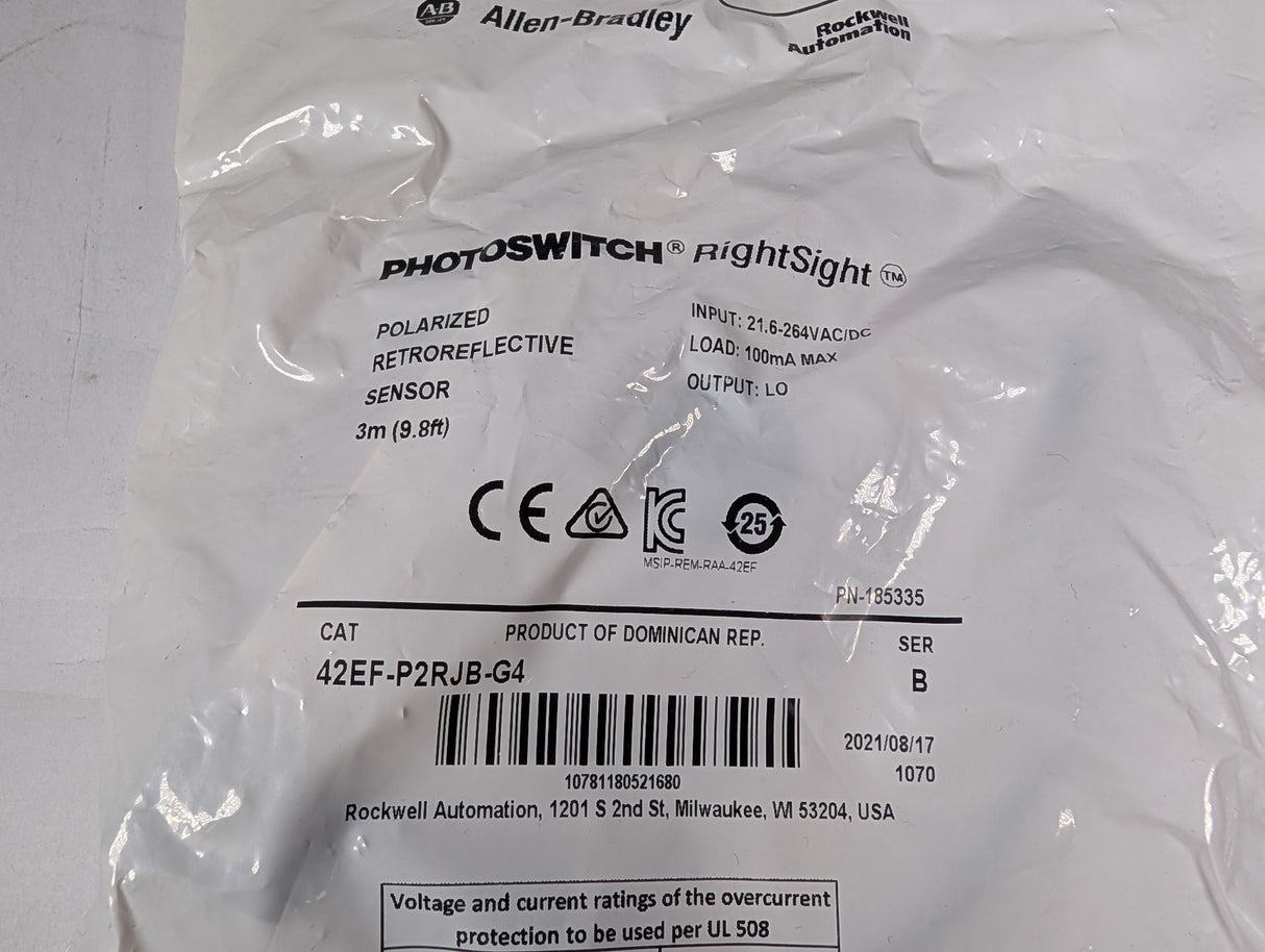 Allen Bradley - RightSight PhotoSensor - 42EF - P2RJB - G4 - New - Big Liquidators