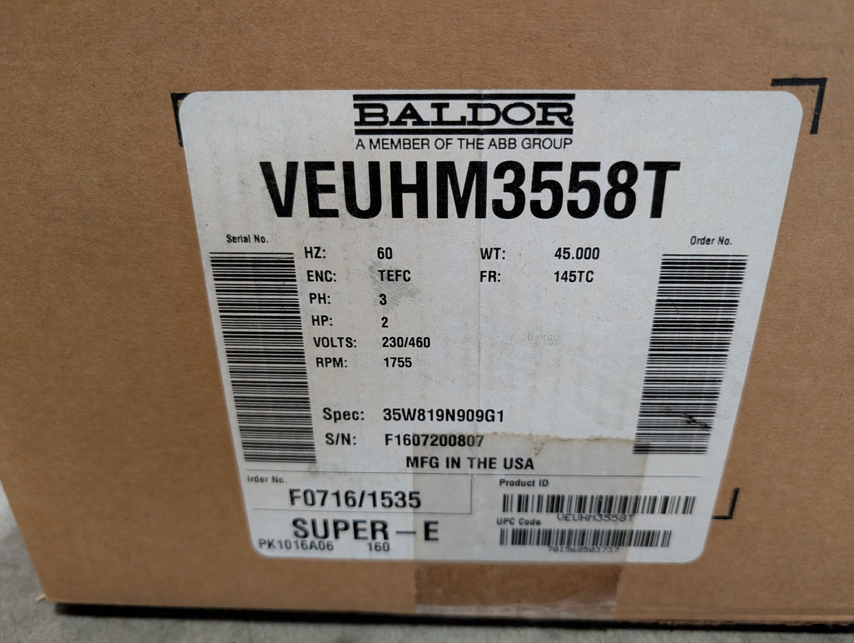 Baldor Reliance - Super - E 2 HP Electric Motor - VEUHM3558T - New - Big Liquidators