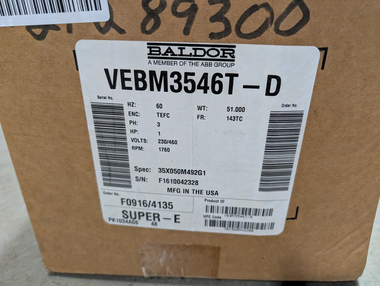 Baldor Reliance - Super - E 1 HP Electric Motor - VEBM3546T - D - New - Big Liquidators