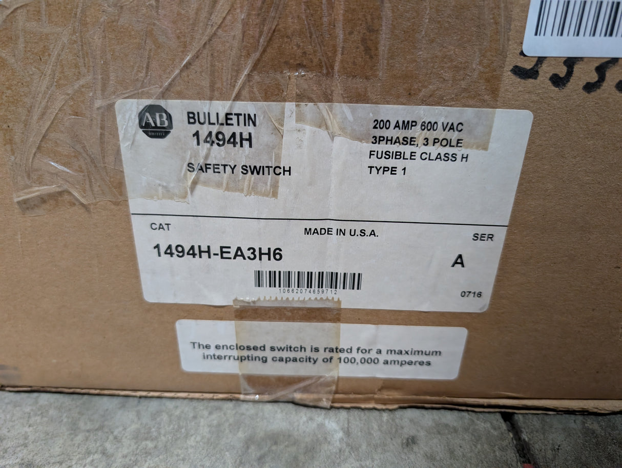 Allen Bradley - 200 AMP Heavy Duty Safety Switch - 1494H - EA3H6 - New - Big Liquidators