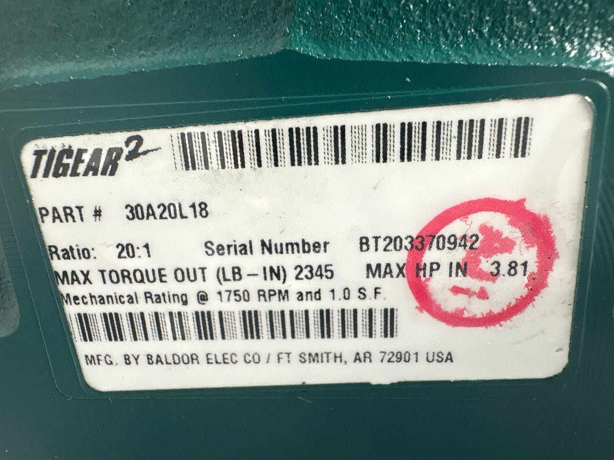 Dodge Tigear - 20:1 Gear Reducer - 30A20L18 - New - Big Liquidators