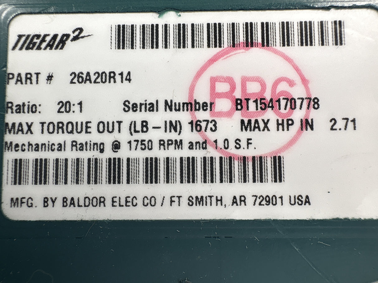 Dodge Tigear - 20:1 Gear Reducer - 26A20R14 - New - Big Liquidators