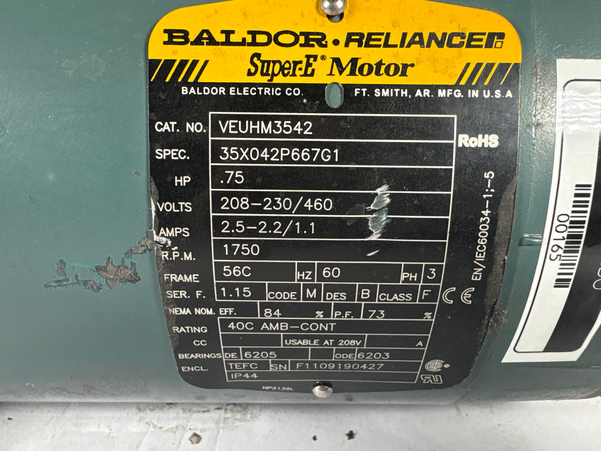 Baldor Reliance - 0.75 HP Electric Motor - VEUHM3542 - Used - Big Liquidators