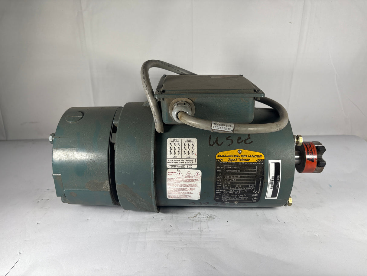 Baldor Reliance - 1 HP Electric Motor with D - Series Motor Break - VEBM3546T - D - Used - Big Liquidators
