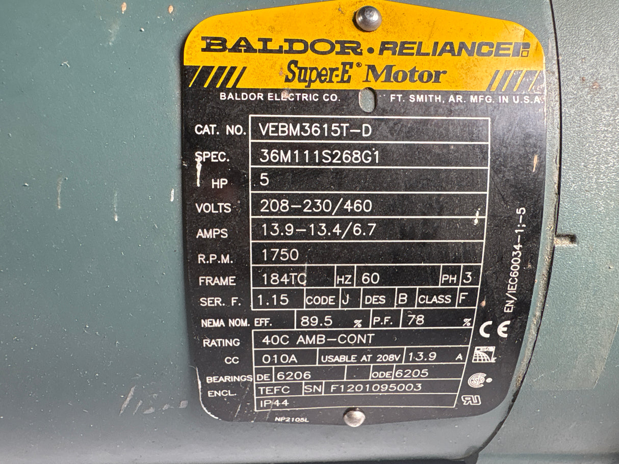 Baldor Reliance - 5 HP Electric Motor - VEBM3615T - D - Used - Big Liquidators