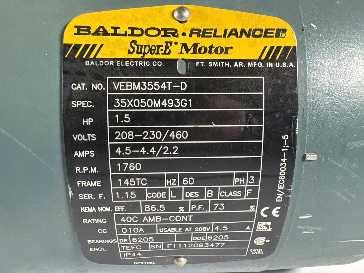 Baldor Reliance - 1.5 HP Electric Motor - VEBM3554T - D - Used - Big Liquidators