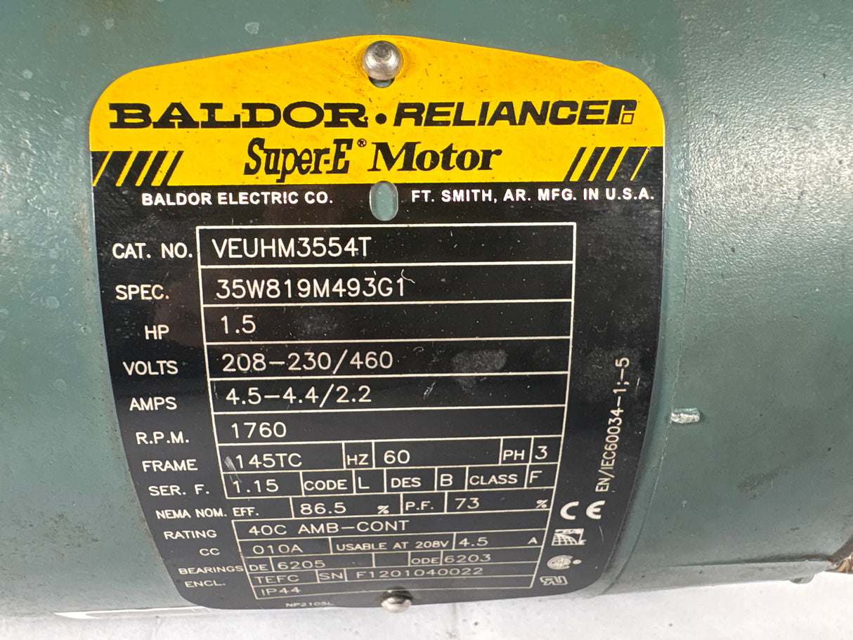 Baldor Relianc - 1.5 HP Electric Motor - VEUHM3554T - Used - Big Liquidators
