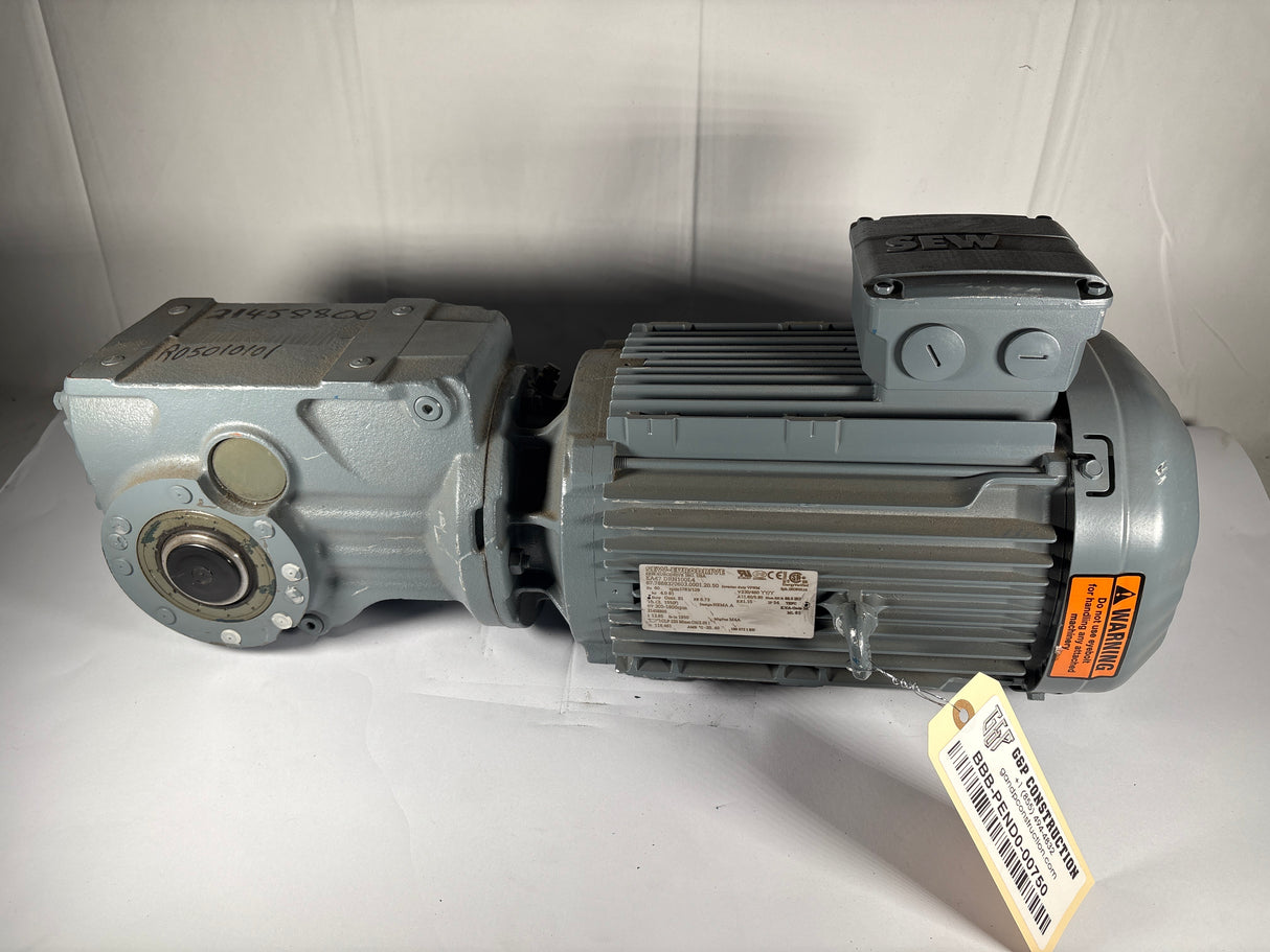 Sew - Eurodrive - 4 HP Helical - Bevel Gearmotor - KA47 DRN100L4 - Used - Big Liquidators