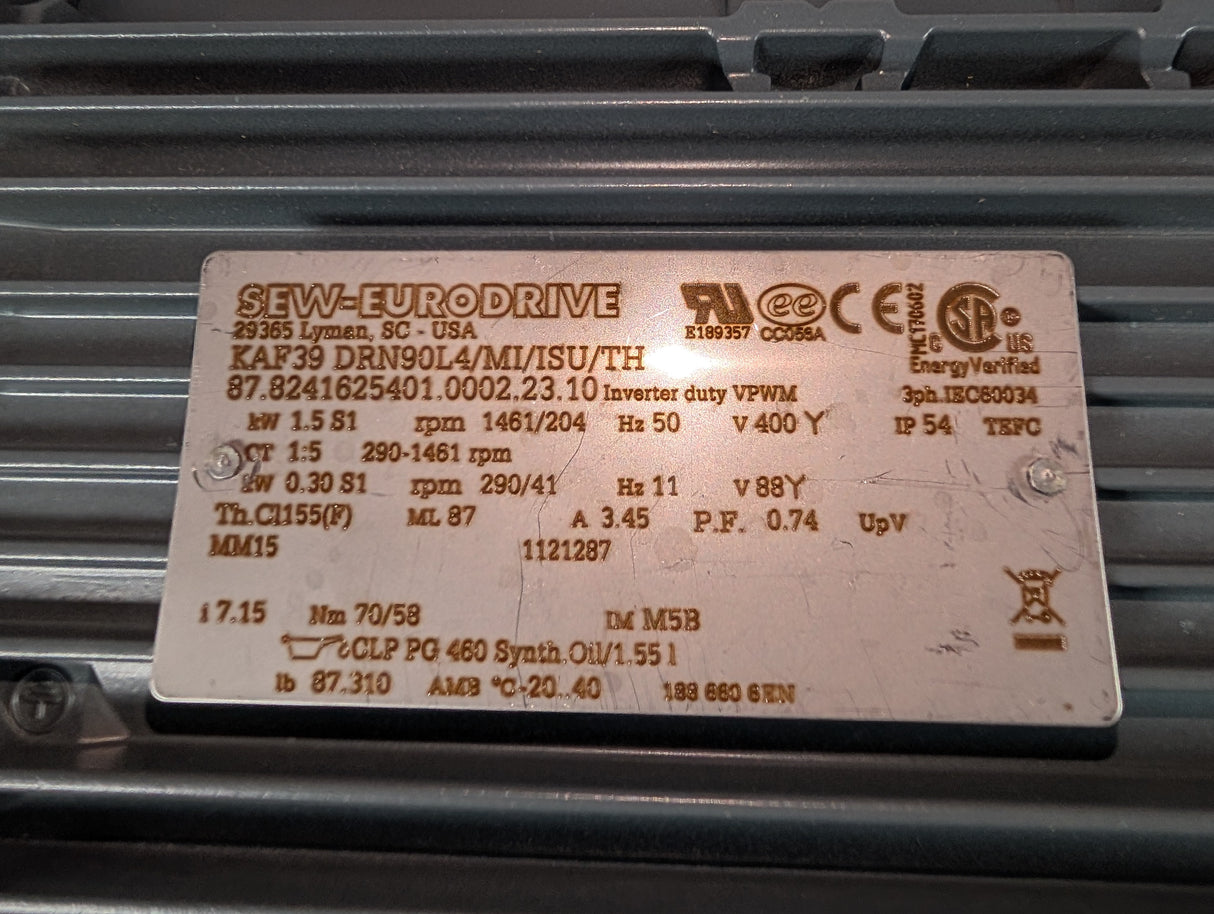 Sew - Eurodrive - 2 HP Helical Bevel Gearmotor - KAF39 DRN90L4/MI/ISU/TH - New - Big Liquidators
