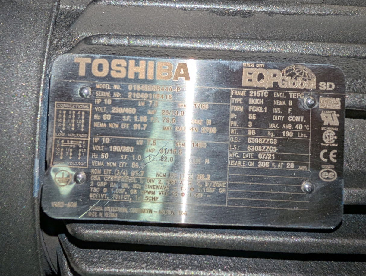 Toshiba - 10HP Electric Motor - 0104SDSR44A - P - New - Big Liquidators