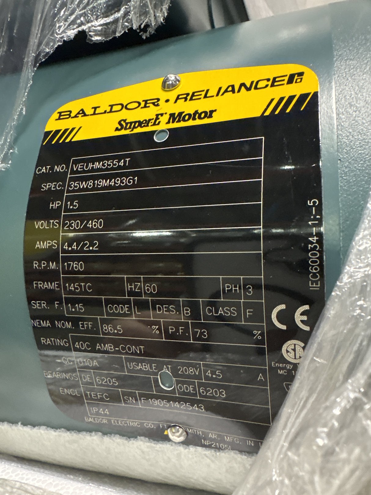 Baldor Reliance - 1.5 HP Electric Motor - VEUHM3554T - New - Big Liquidators