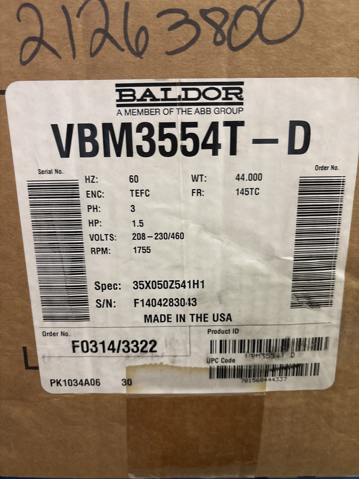 Baldor Reliance - 1.5 HP Electric Motor - VBM3554T - D - New - Big Liquidators