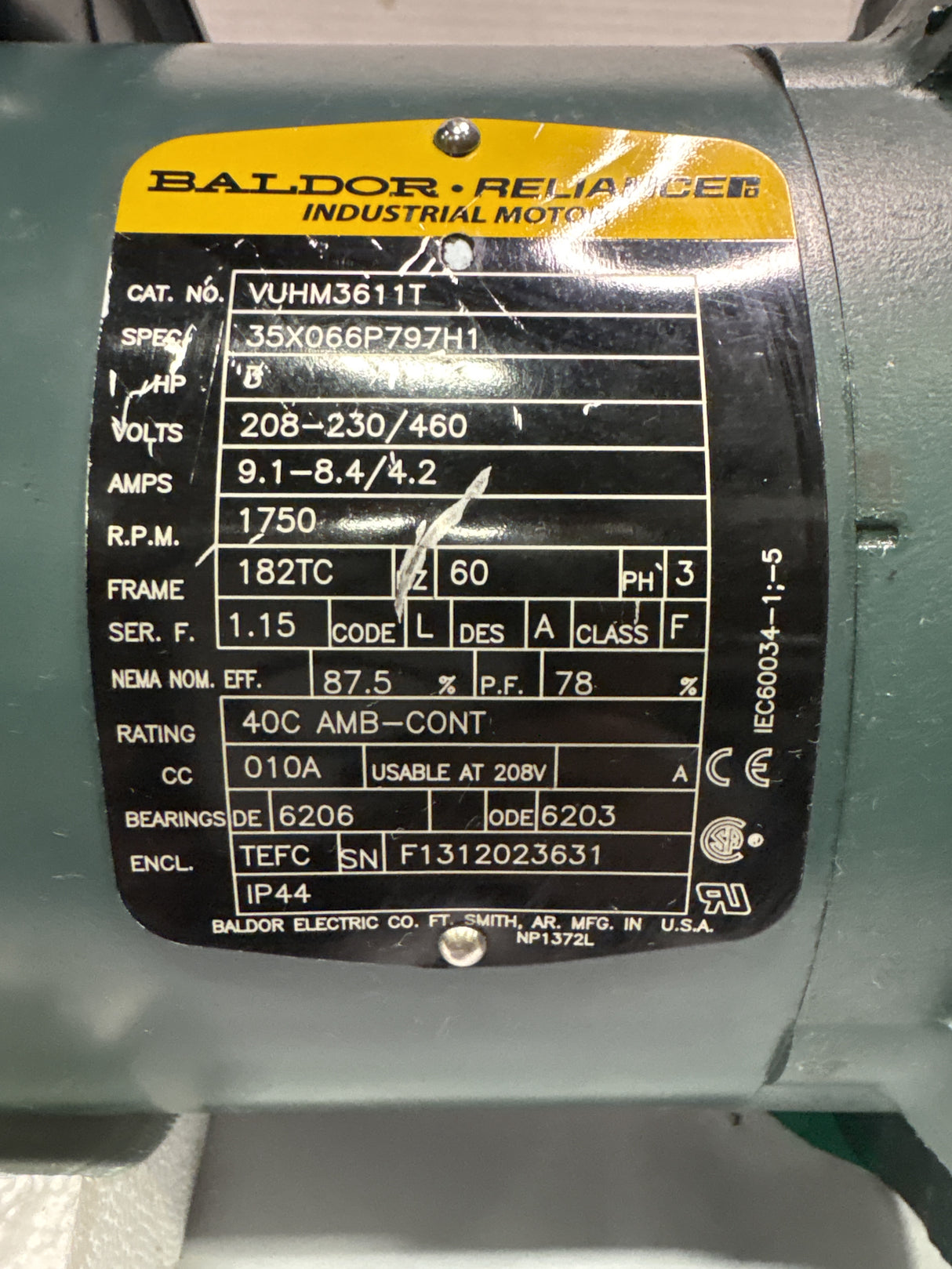 Baldor Reliance - 3 HP Electric Motor - VUHM3611T - Used - Big Liquidators