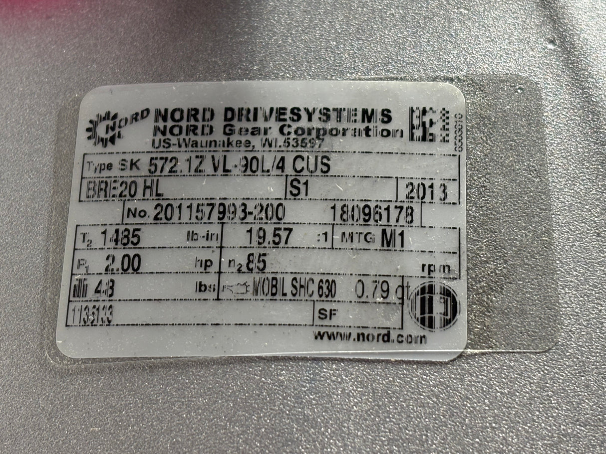 Nord - 2 HP Electric Motor with Motor Break - SK90L/4 CUS BRE20 HL - New - Big Liquidators