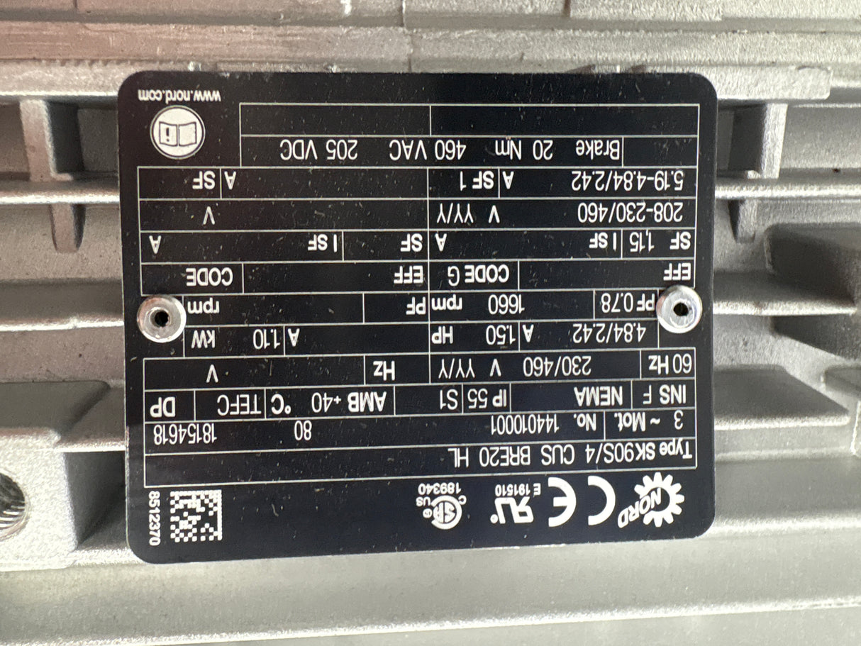 Nord - 1.5 HP Electric Motor with Motor Break - SK90S/4 CUS BRE20 HL - New - Big Liquidators