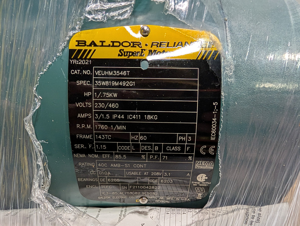 Baldor Reliance - 1 HP Electric Motor - VEUHM3546T - New - Big Liquidators