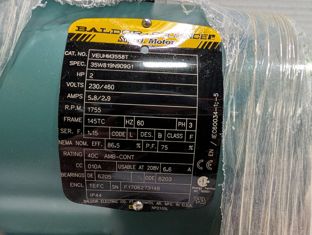 Baldor Reliance - 2 HP Electric Motor - VEUHM3558T - New - Big Liquidators