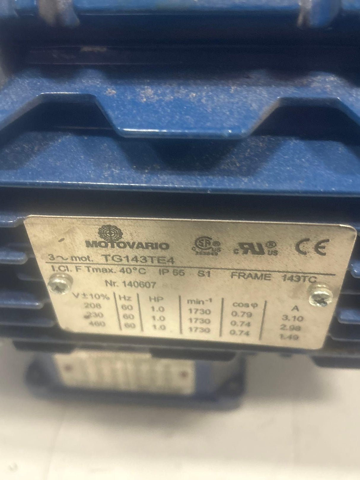 Motovario - 1 HP Electric Motor - TG143TE4 - Used - Big Liquidators