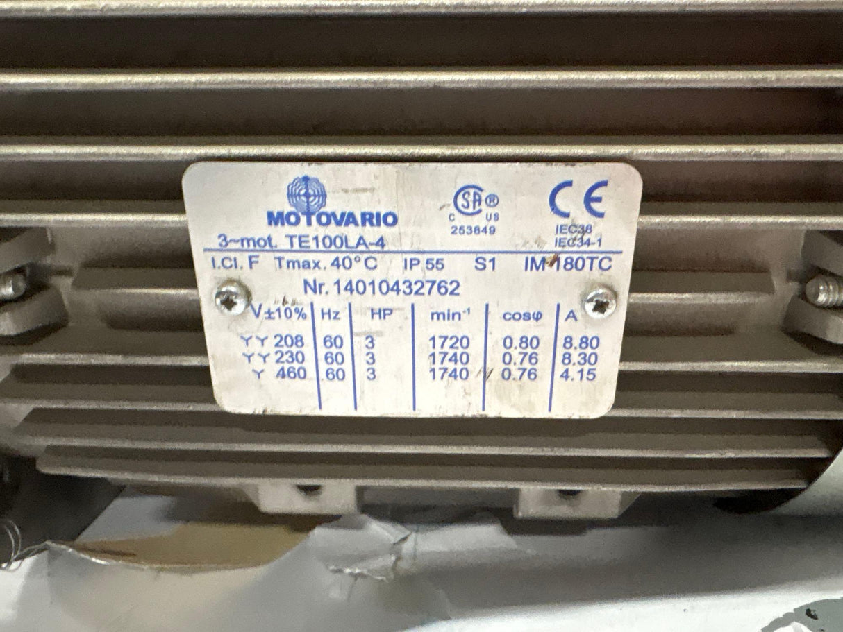Motovario - 3 HP Electric Motor - TE100LA - 4 - Used - Big Liquidators