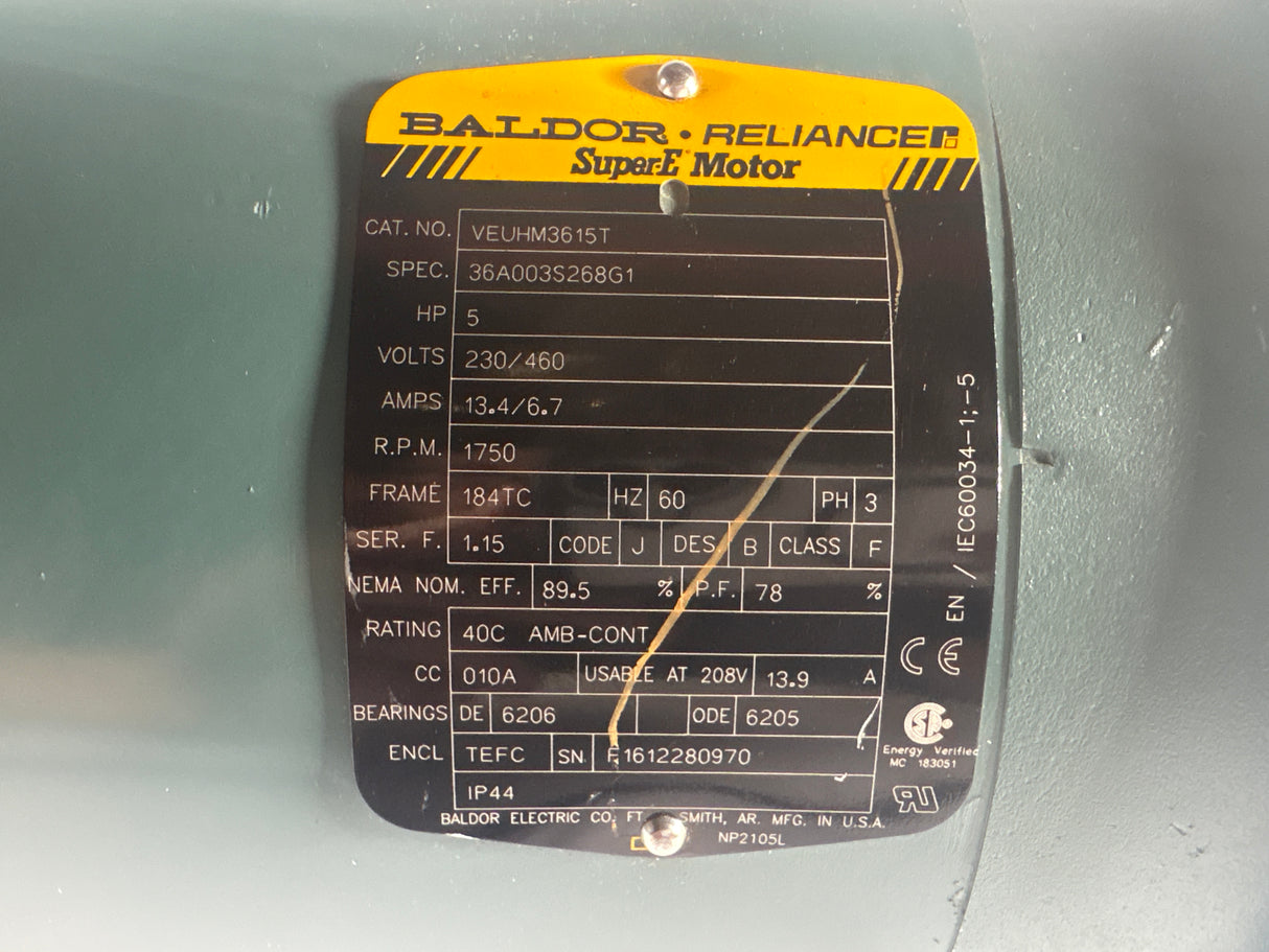 Baldor - 5 HP Electric Motor - VEUHM3615T - Used - Big Liquidators