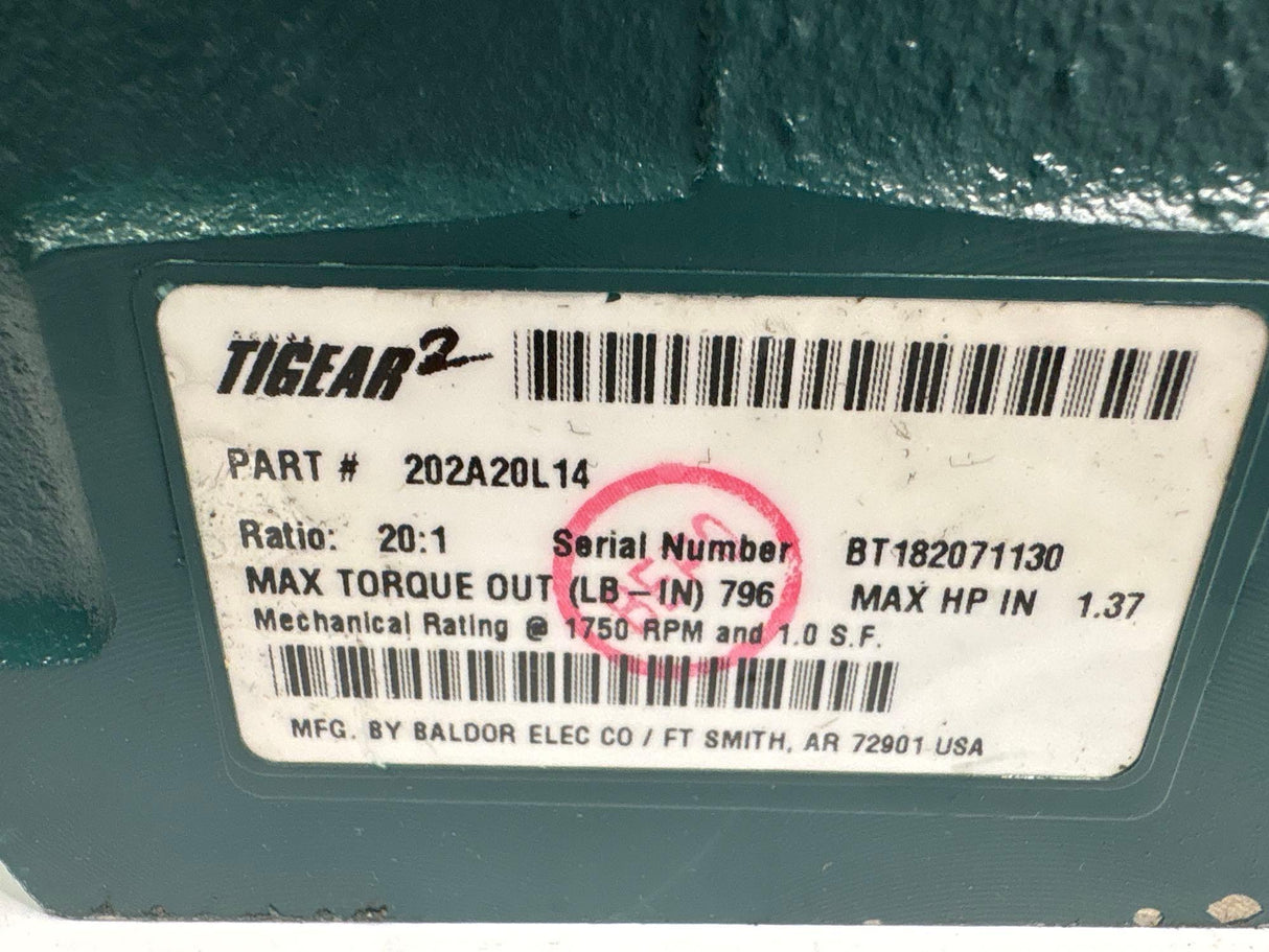Dodge Tigear - 20:1 Gear Reducer - 202A20L14 - New - Big Liquidators