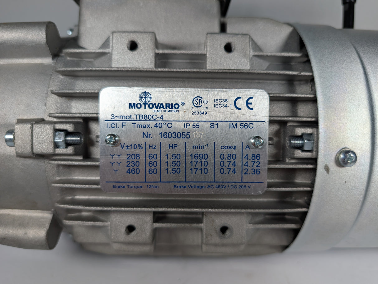 Motovario - 1.5 HP Electric Motor - TB80C - 4 - New - Big Liquidators